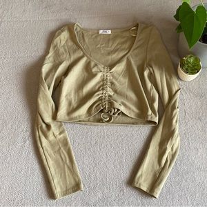 Ardene olive green ruched longsleeve top size M